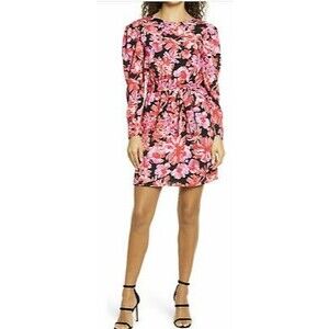 Fraiche By J Kanya Dress Size XL Long Puff Sleeve Belted Floral NEW Tag B94